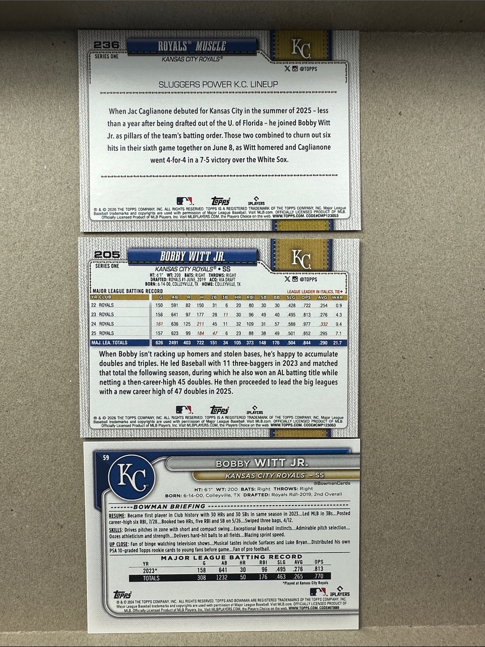 Jac Caglianone/Pasquantino/Jensen rookie cards w/ Bobby Witt Jr & Perez (17) - Picture 8 of 16